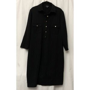 Jones New York Women's Black Two Pocket Gold Buttons 3/4 Sleeve Shirt Dress - 16